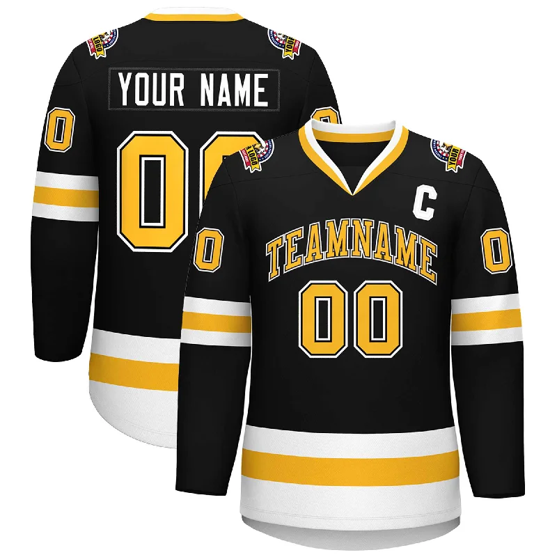 Custom Black Gold Black-White Classic Style Hockey Jersey