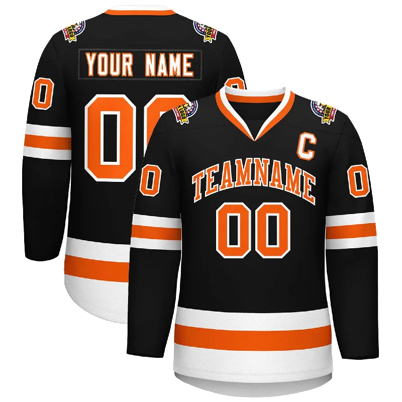 Custom Black Orange-White Classic Style Hockey Jersey