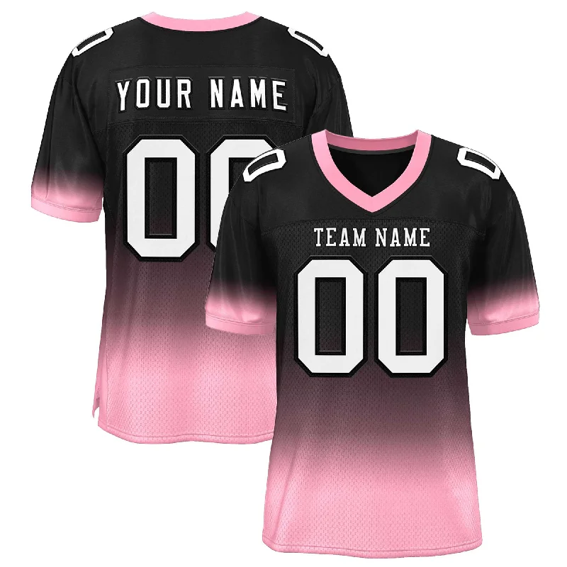 Custom Black Pink-White Gradient Fashion Personalized Team Football Jersey