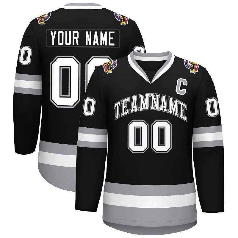 Custom Black White Black-Gray Classic Style Hockey Jersey