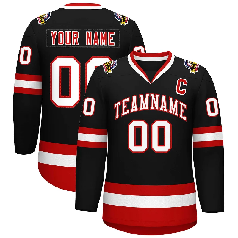 Custom Black White-Red Classic Style Hockey Jersey