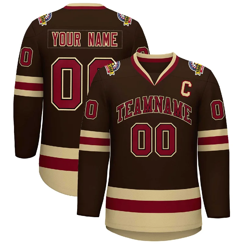 Custom Brown Crimson-Black Classic Style Hockey Jersey