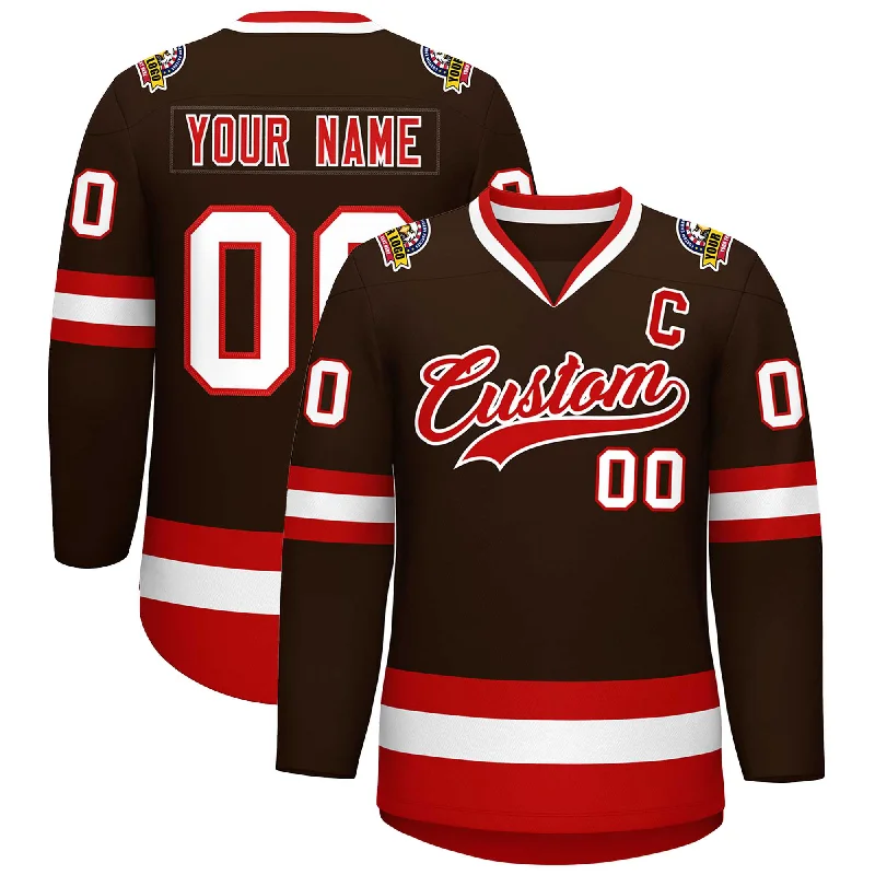 Custom Brown Red-White Classic Style Hockey Jersey