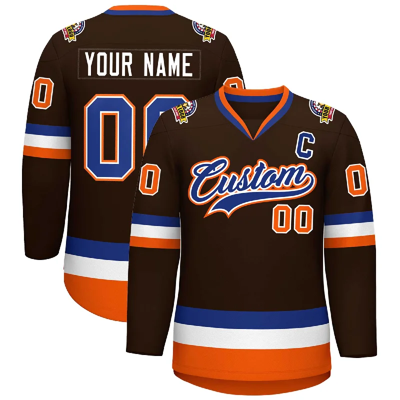 Custom Brown Royal White-Orange Classic Style Hockey Jersey