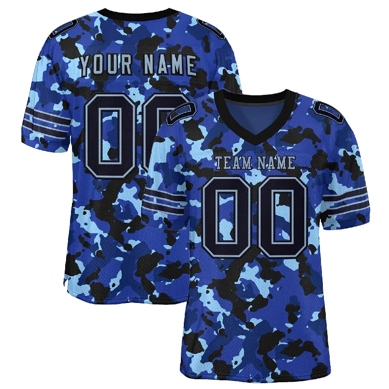 Custom Camo Black-Light Blue Mesh Authentic Football Jersey