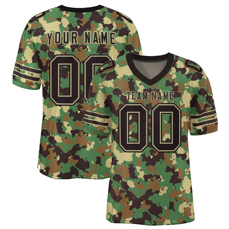 Custom Camo Black-Old Gold Mesh Authentic Football Jersey