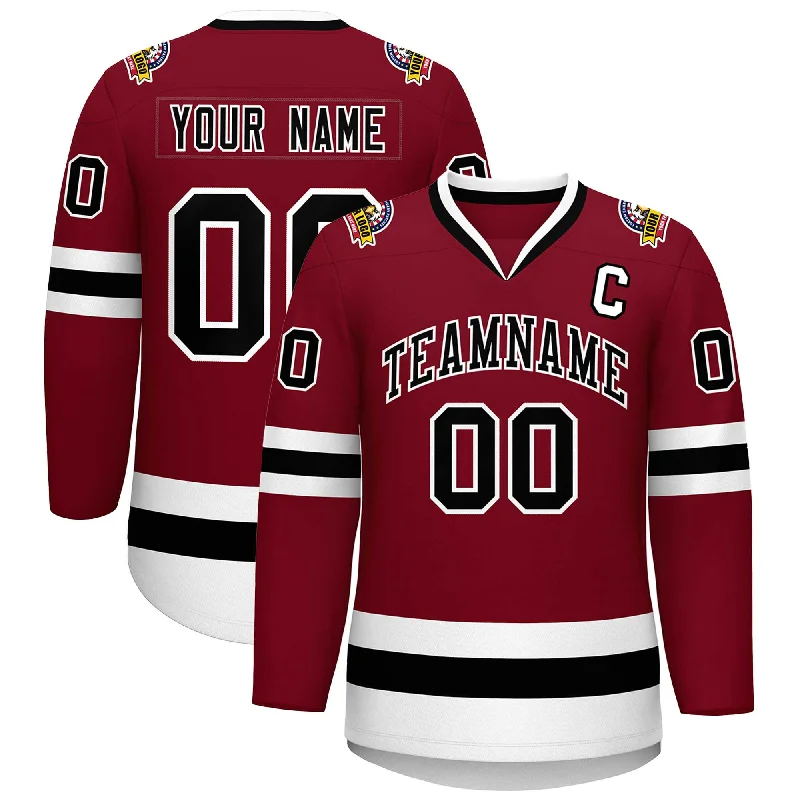 Custom Crimson Black-White Classic Style Hockey Jersey