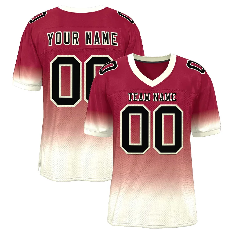 Custom Crimson Cream-Black Gradient Fashion Personalized Team Football Jersey