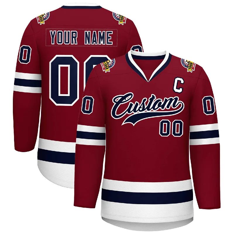 Custom Crimson Navy-White Classic Style Hockey Jersey