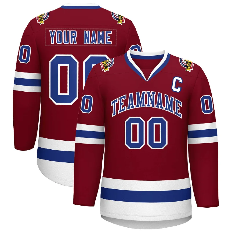 Custom Crimson Royal-White Classic Style Hockey Jersey