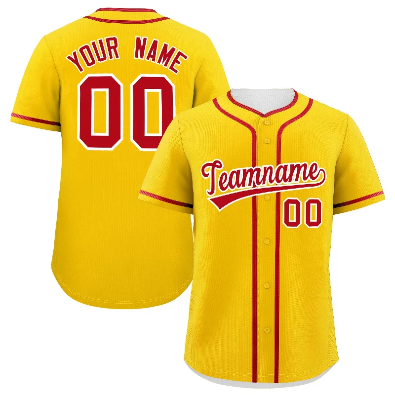 Custom Gold Red Personalized Classic Authentic Baseball Jersey