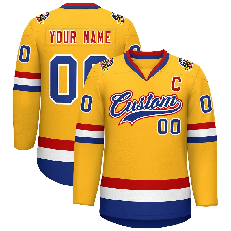 Custom Gold Royal White-Red Classic Style Hockey Jersey