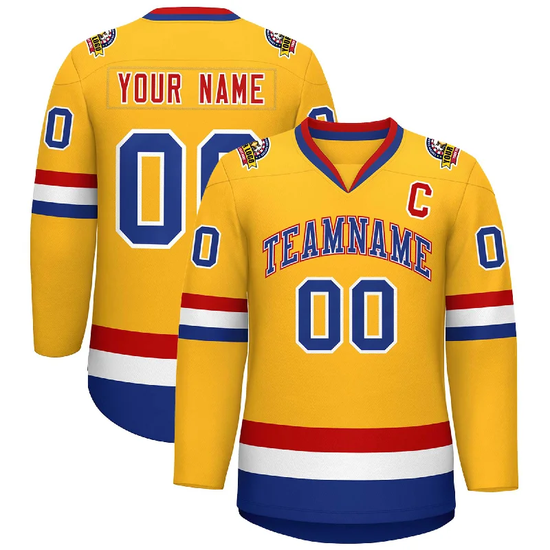 Custom Gold Royal White-Red Classic Style Hockey Jersey