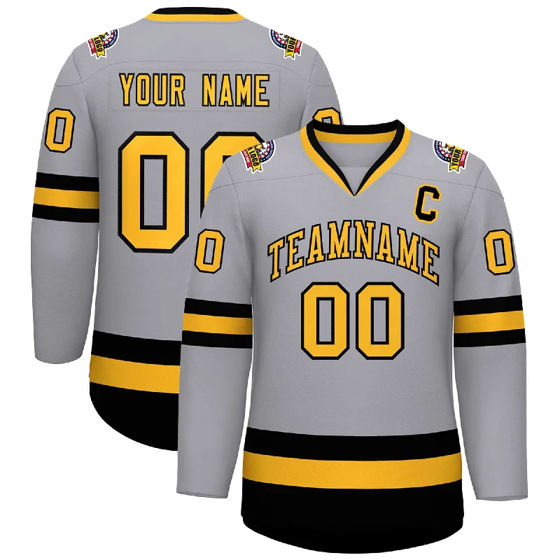 Custom Gray Gold-Black Classic Style Hockey Jersey