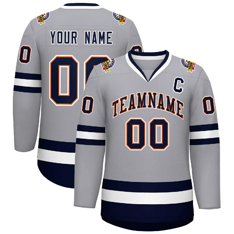 Custom Gray Navy Orange-White Classic Style Hockey Jersey