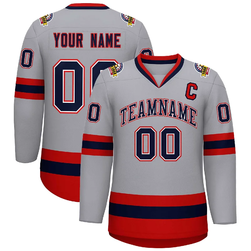 Custom Gray Navy White-Red Classic Style Hockey Jersey