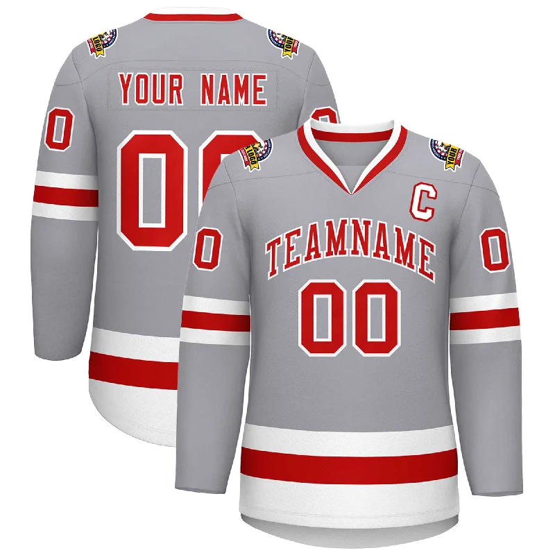 Custom Gray Red-White Classic Style Hockey Jersey