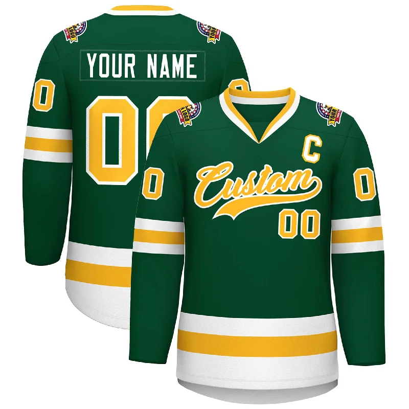 Custom Green Gold-White Classic Style Hockey Jersey