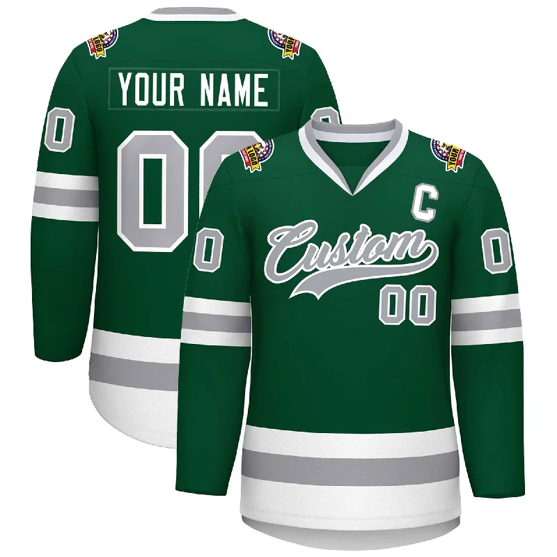 Custom Green Gray-White Classic Style Hockey Jersey