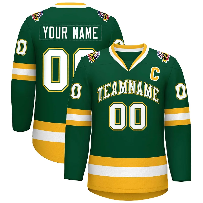 Custom Green White Green-Gold Classic Style Hockey Jersey