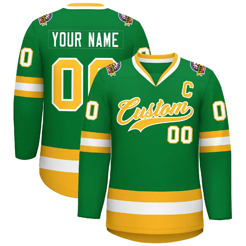 Custom Kelly Green Gold-White Classic Style Hockey Jersey