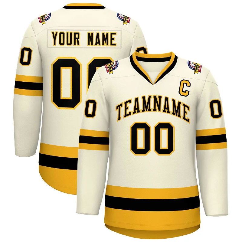 Custom Khaki Black-Gold Classic Style Hockey Jersey