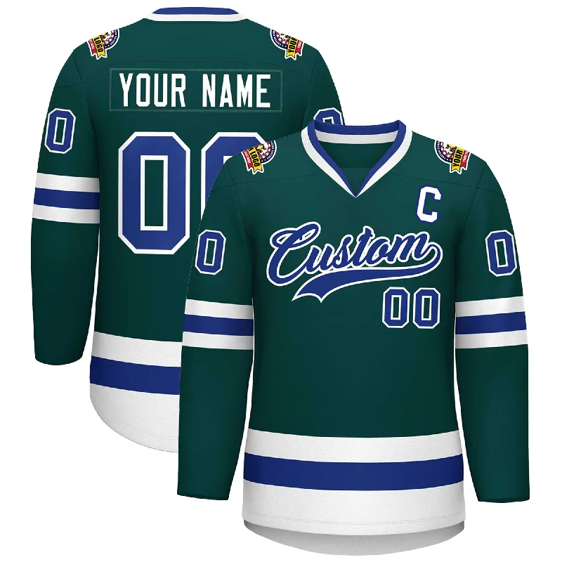 Custom Midnight Green Royal-White Classic Style Hockey Jersey