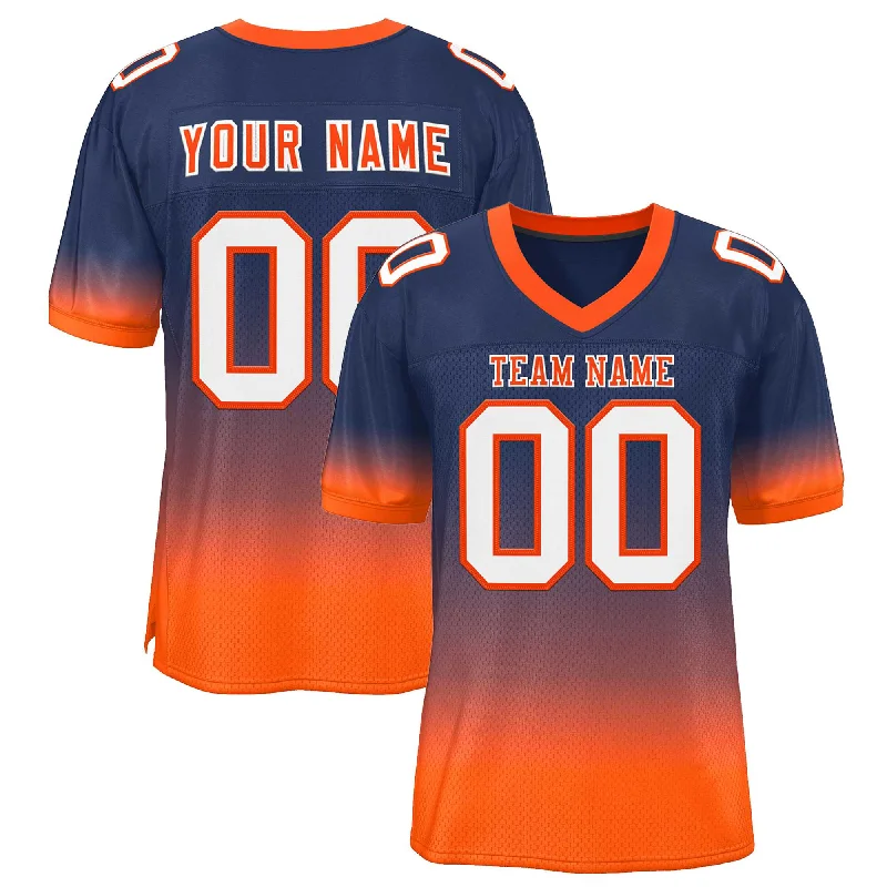 Custom Navy Orange-White Gradient Fashion Personalized Team Football Jersey