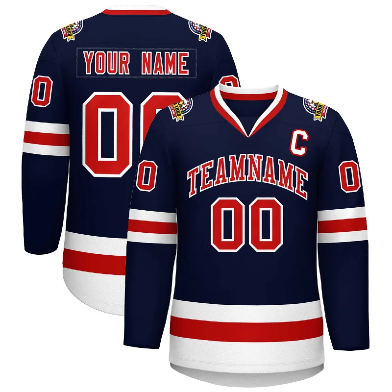 Custom Navy Red-White Classic Style Hockey Jersey