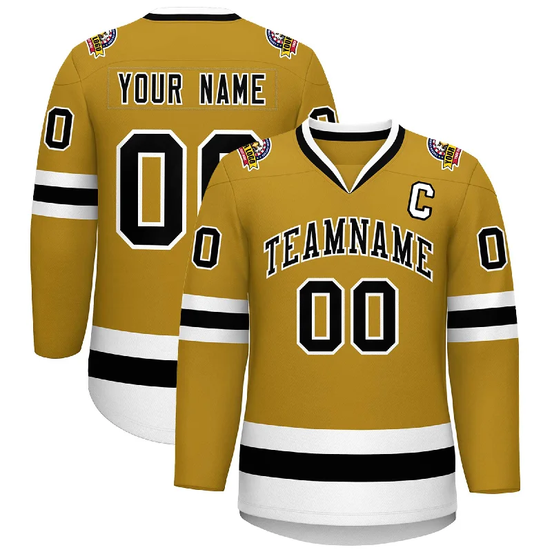 Custom Old Gold Black-White Classic Style Hockey Jersey