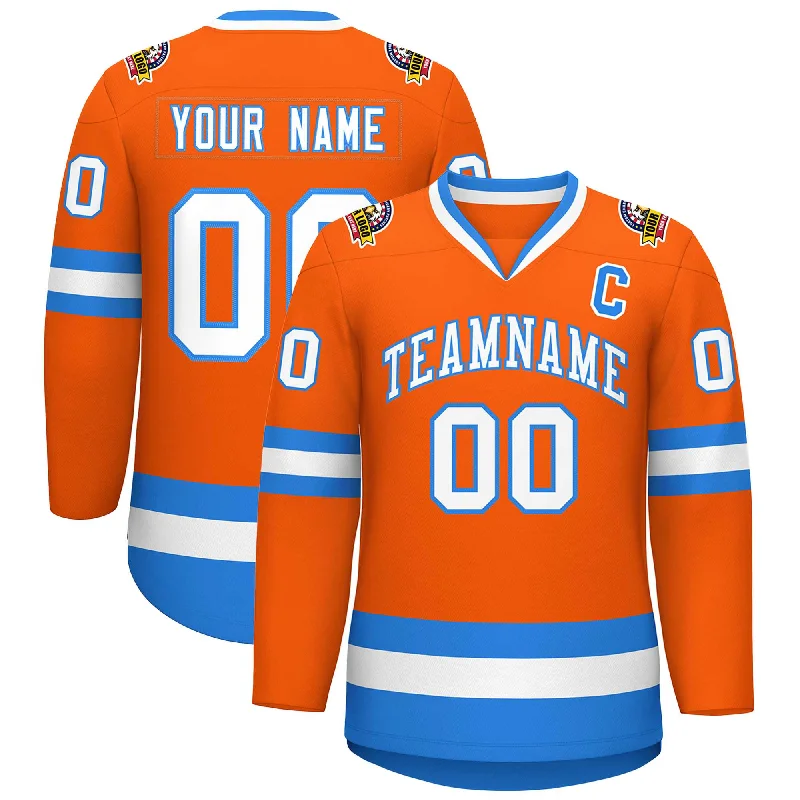 Custom Orange White-Powder Blue Classic Style Hockey Jersey