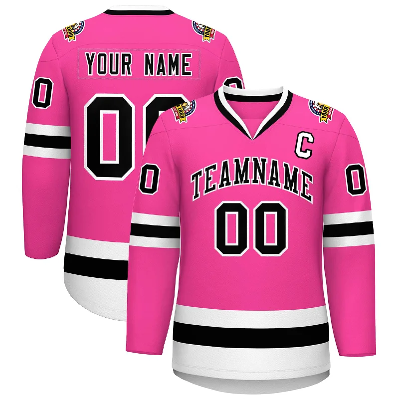 Custom Pink Black-White Classic Style Hockey Jersey