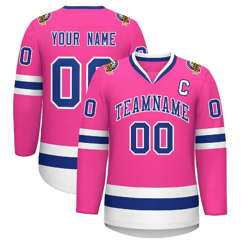 Custom Pink Royal-White Classic Style Hockey Jersey