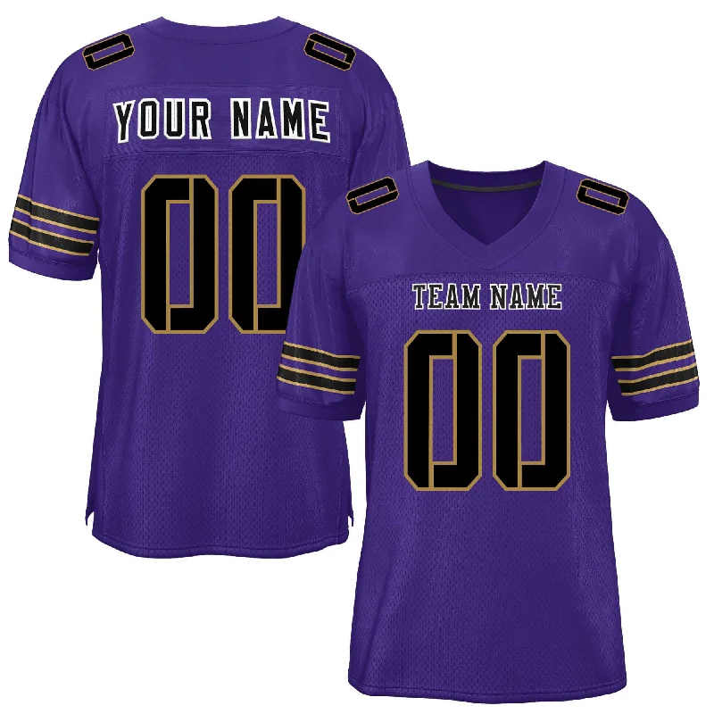 Custom Purple Black Classic Style Mesh Authentic Football Jersey