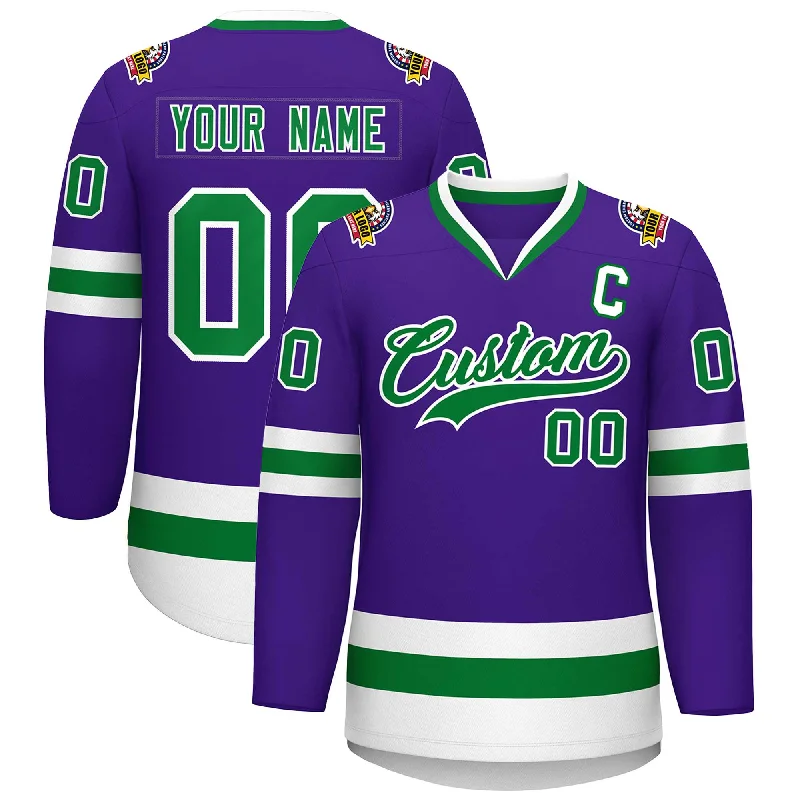 Custom Purple Kelly Green-White Classic Style Hockey Jersey