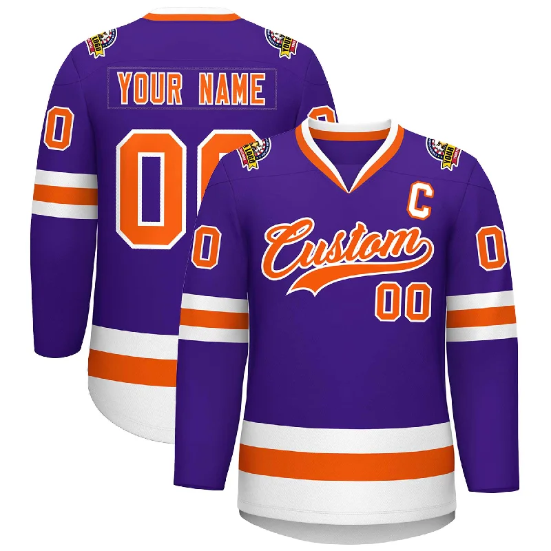 Custom Purple Orange-White Classic Style Hockey Jersey