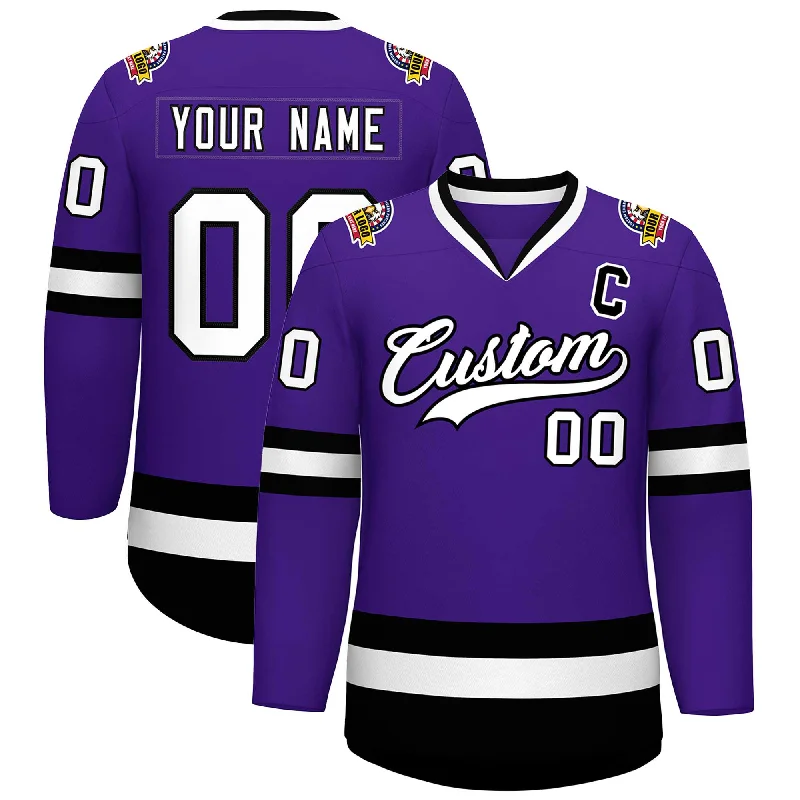 Custom Purple White-Black Classic Style Hockey Jersey