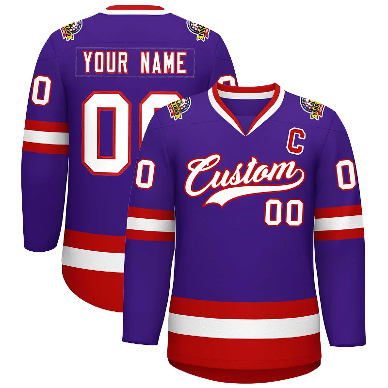 Custom Purple White-Red Classic Style Hockey Jersey