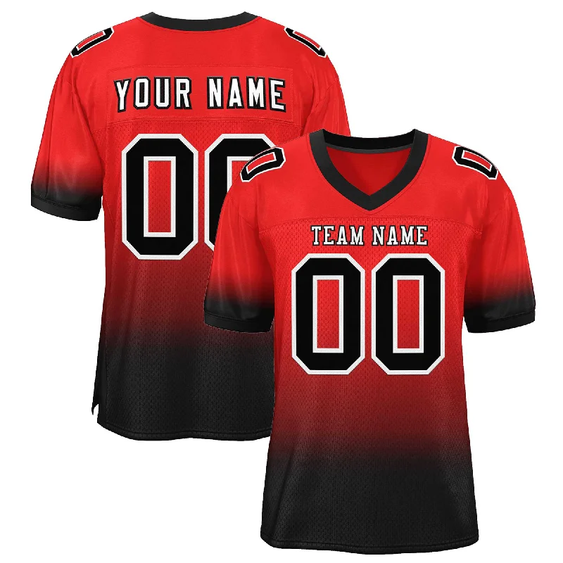 Custom Red Black-White Gradient Fashion Personalized Team Football Jersey