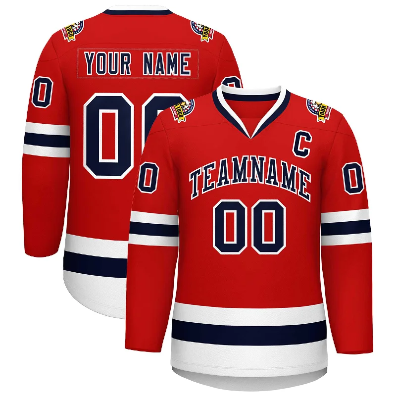 Custom Red Navy-White Classic Style Hockey Jersey