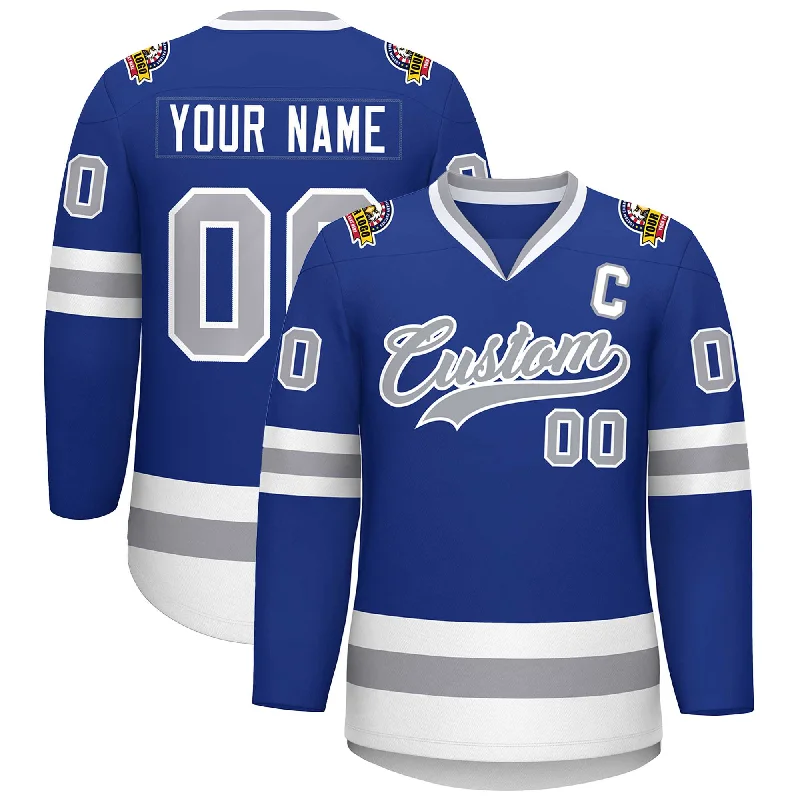 Custom Royal Gray-White Classic Style Hockey Jersey