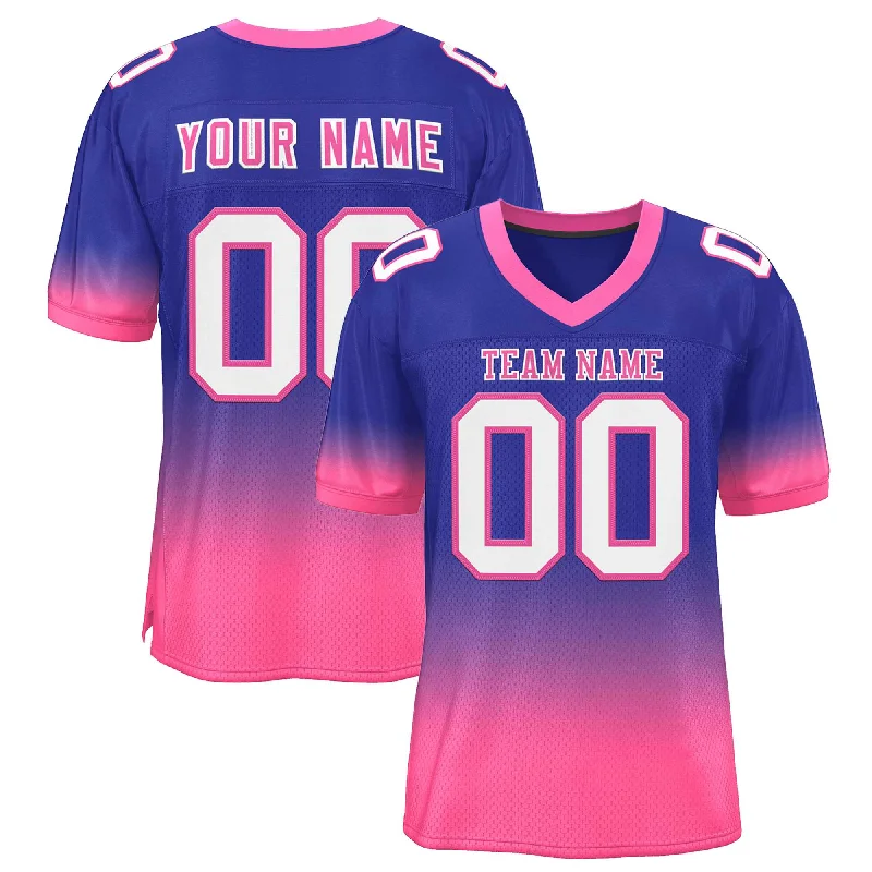 Custom Royal Pink-White Gradient Fashion Personalized Team Football Jersey