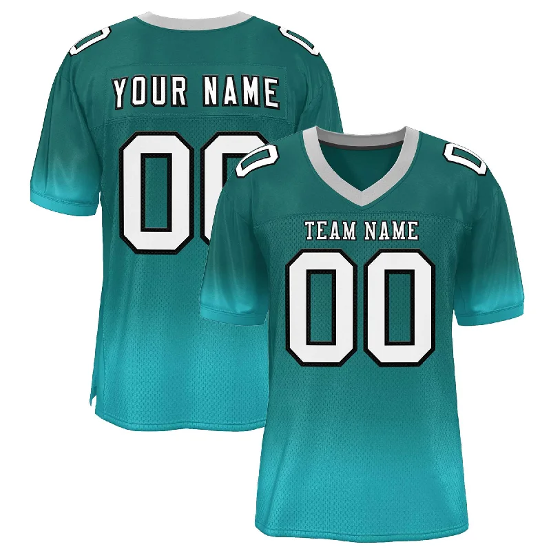 Custom Teal Aqua-White Gradient Fashion Personalized Team Football Jersey