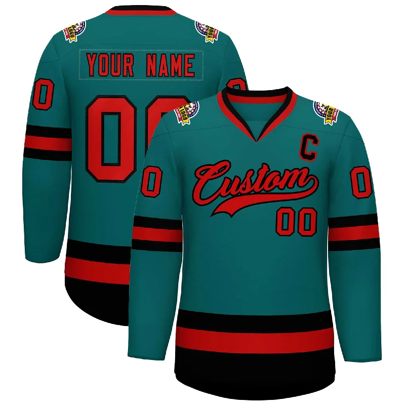 Custom Teal Red-Black Classic Style Hockey Jersey