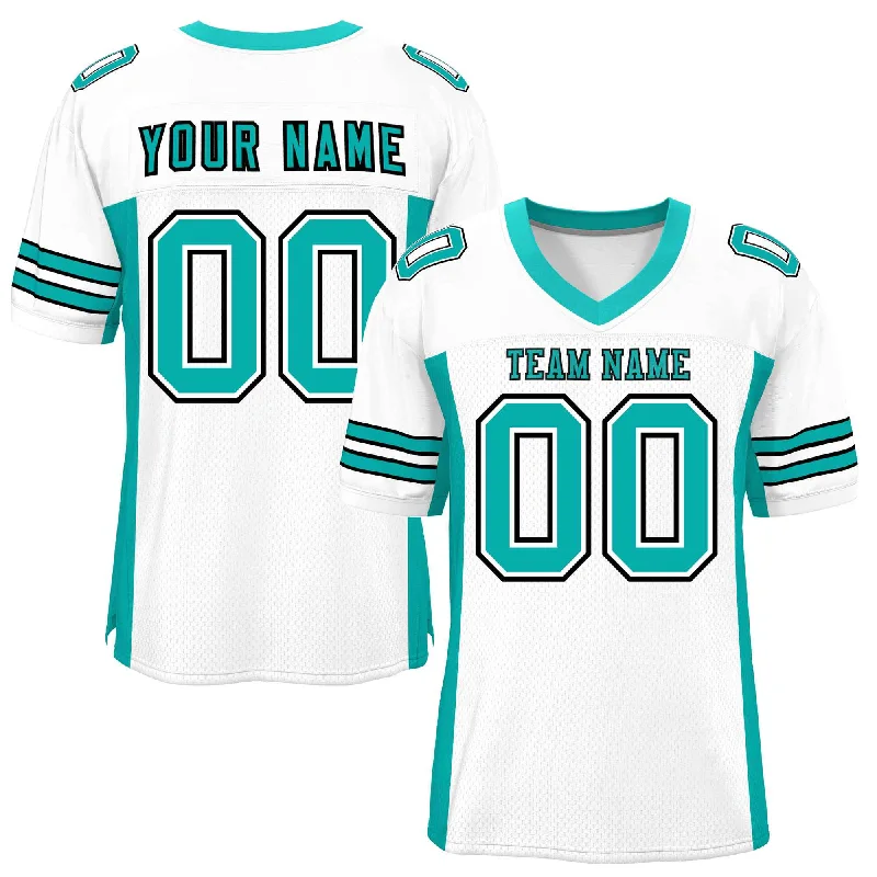 Custom White Aqua Insert Color Design Mesh Authentic Football Jersey