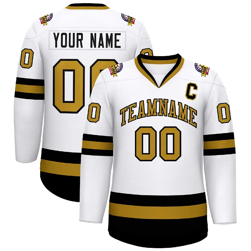 Custom White Old Gold-Black Classic Style Hockey Jersey