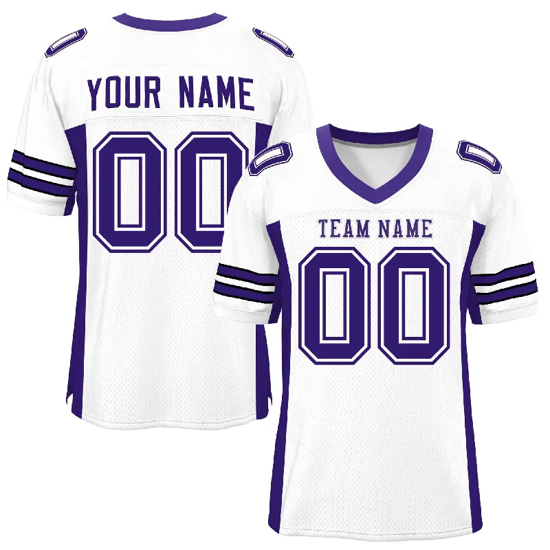 Custom White Purple Insert Color Design Mesh Authentic Football Jersey