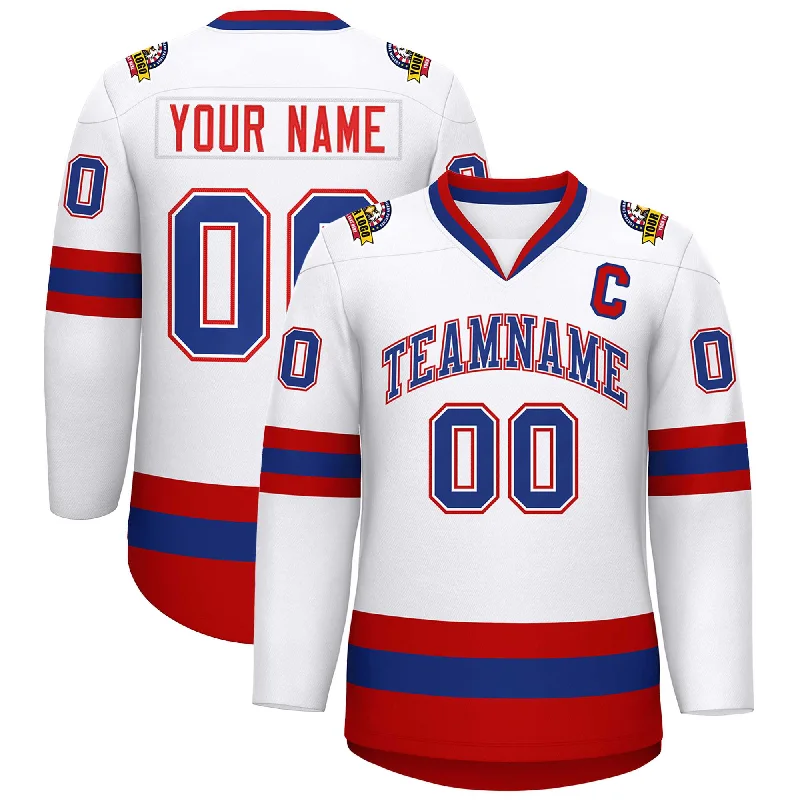 Custom White Royal White-Red Classic Style Hockey Jersey